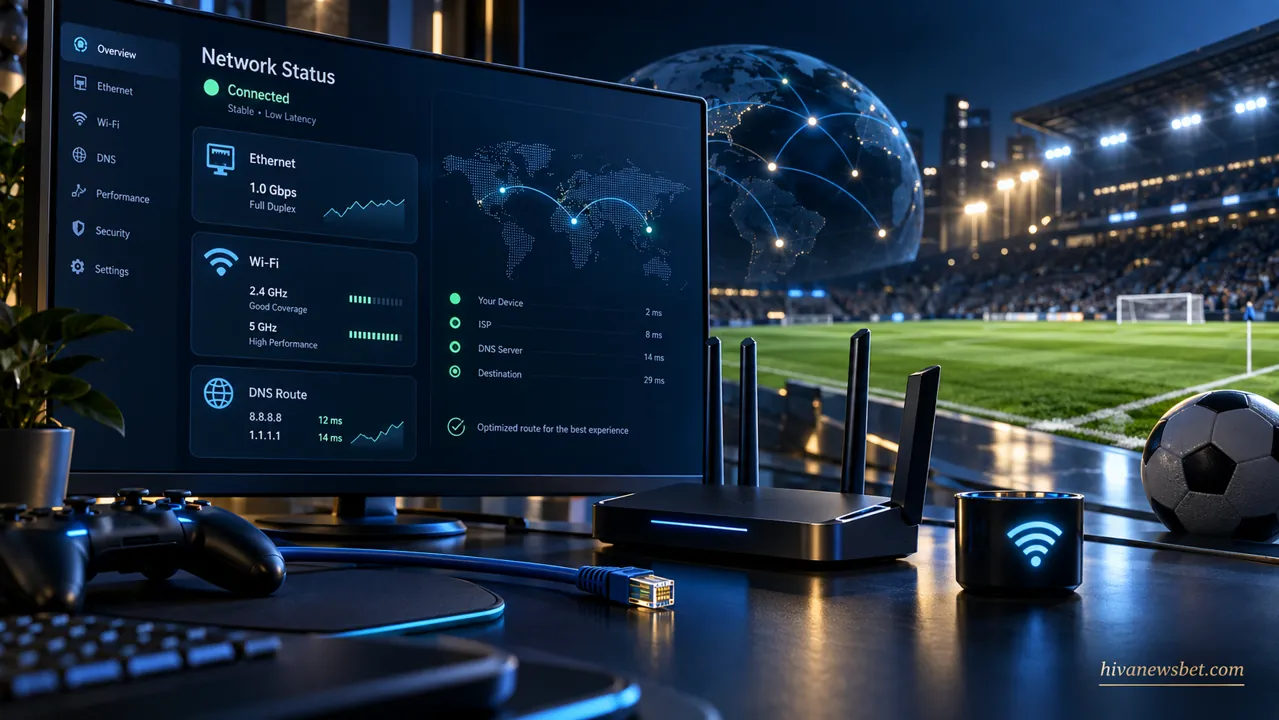 تصویر مفهومی تنظیمات شبکه eFootball؛ تغییر مرحله ای DNS، وای فای و مودم